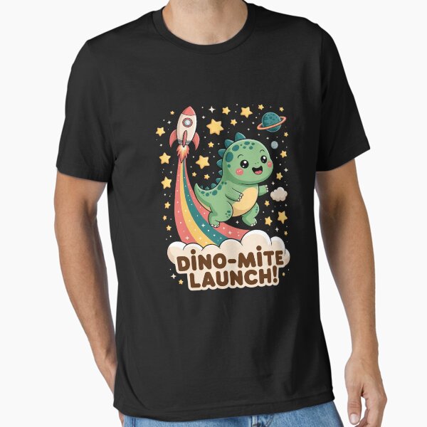 Cute Dinosaur Rocket Launch Rainbow Space Adventure Essential T-Shirt for Sale by JulienAureo