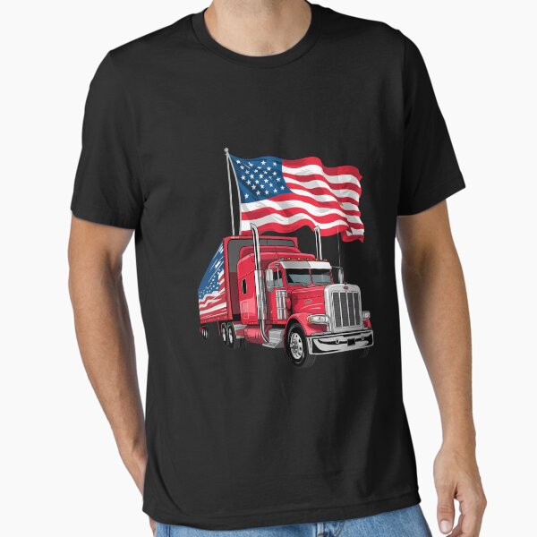 "US American Flag Truck Driver" Essential T-Shirt for Sale by WalshDrawnLaugh