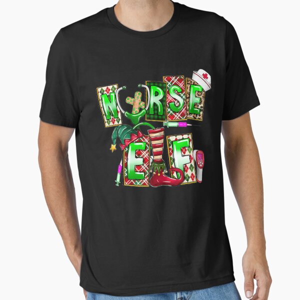 "Nurse Elf Christmas Plaid Letters Medical Icons Festive Nurse Life" Essential T-Shirt for Sale by pluckyplanetart