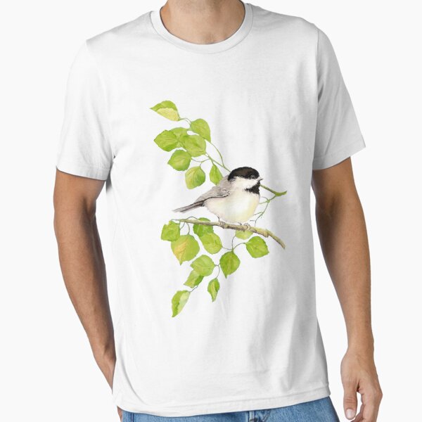 Watercolor Chickadee Bird in Poplar Tree Essential T-Shirt for Sale by countrymouse