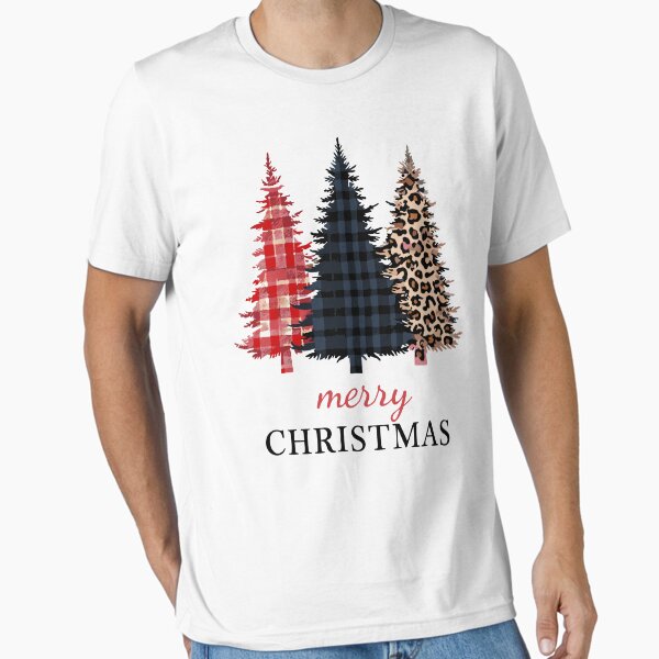 "Merry Christmas – Three Plaid Pattern Christmas Trees Fashion Holiday T-Shirt" Essential T-Shirt for Sale by NoGoodDeeds