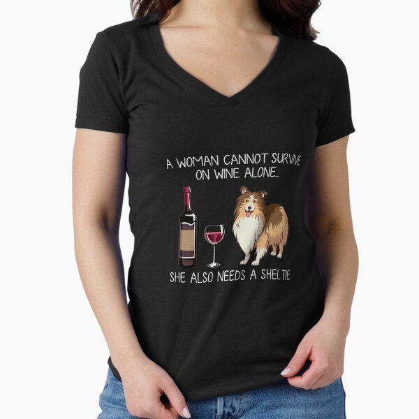 Sheltie and wine Funny dog Fitted V-Neck T-Shirt for Sale by TeeDoozy
