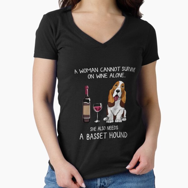 Basset Hound and wine Funny dog Fitted V-Neck T-Shirt for Sale by TeeDoozy