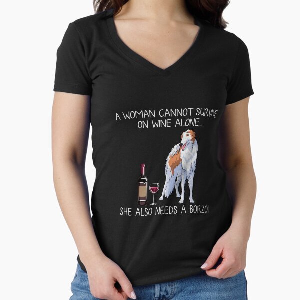 Borzoi and wine Funny dog Fitted V-Neck T-Shirt for Sale by TeeDoozy