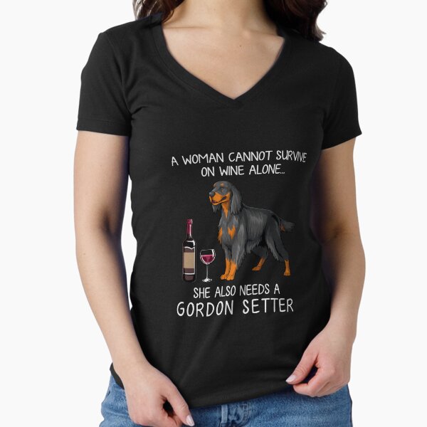 Gordon Setter and wine Funny dog Fitted V-Neck T-Shirt for Sale by TeeDoozy