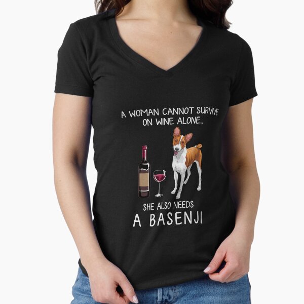 Basenji and wine Funny dog Fitted V-Neck T-Shirt for Sale by TeeDoozy