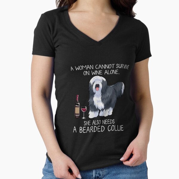Bearded Collie and wine Funny dog Fitted V-Neck T-Shirt for Sale by TeeDoozy