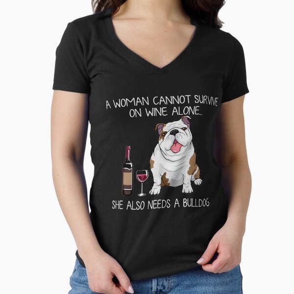 Bulldog and wine Funny Dog  Fitted V-Neck T-Shirt for Sale by TeeDoozy