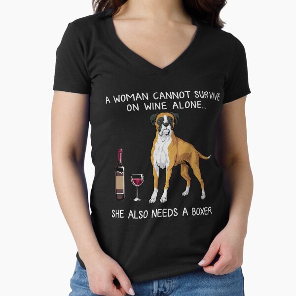 Boxer and wine Funny Dog  Fitted V-Neck T-Shirt for Sale by TeeDoozy