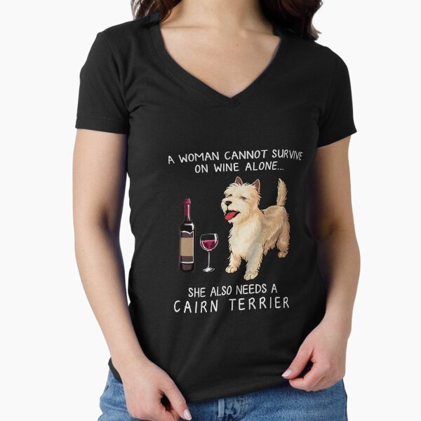 Cairn Terrier and wine Funny dog Fitted V-Neck T-Shirt for Sale by TeeDoozy