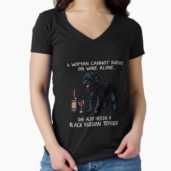 Black Russian Terrier and wine Funny dog Fitted V-Neck T-Shirt for Sale by TeeDoozy