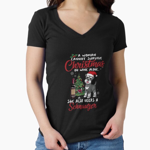 Women, Schnauzer Wine Funny Christmas Gift Fitted V-Neck T-Shirt for Sale by TeeDoozy