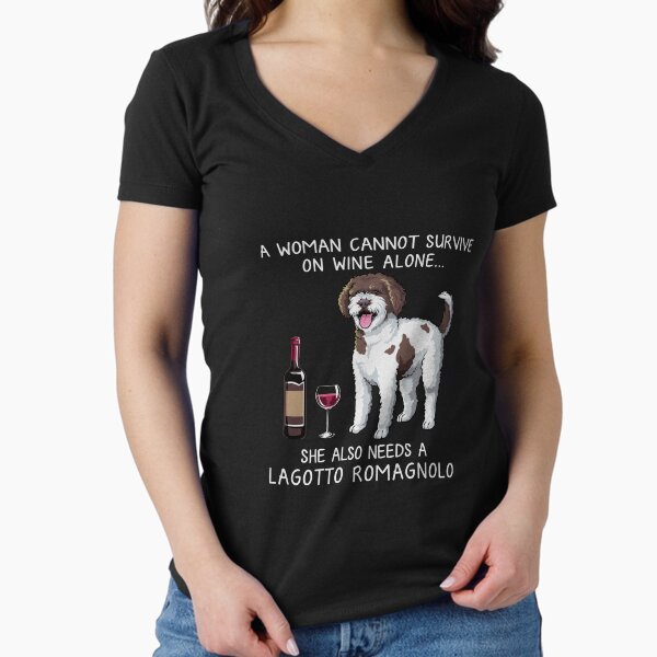 Lagotto Romagnolo and wine Funny dog Fitted V-Neck T-Shirt for Sale by TeeDoozy