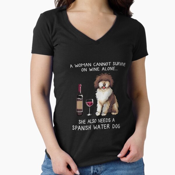 Spanish Water and wine Funny dog Fitted V-Neck T-Shirt for Sale by TeeDoozy