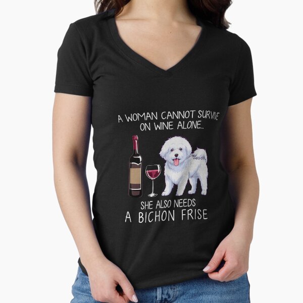 Bichon Frise and wine Funny dog Fitted V-Neck T-Shirt for Sale by TeeDoozy