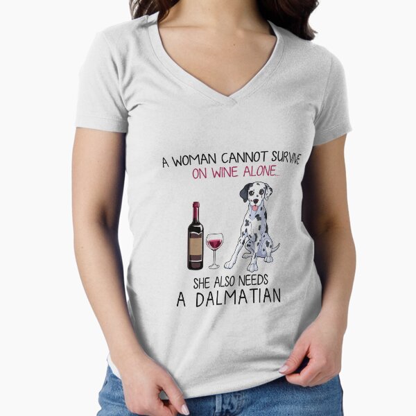 Dalmatian and wine Funny dog Fitted V-Neck T-Shirt for Sale by TeeDoozy