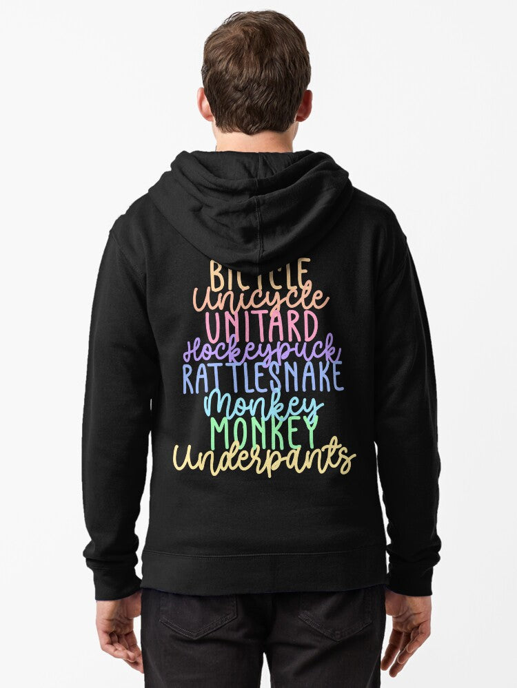 Monkey Monkey Underpants Rainbow Fan Quote Grey Zipped Hoodie Zip Up Hoodie Cold Weather Trending US