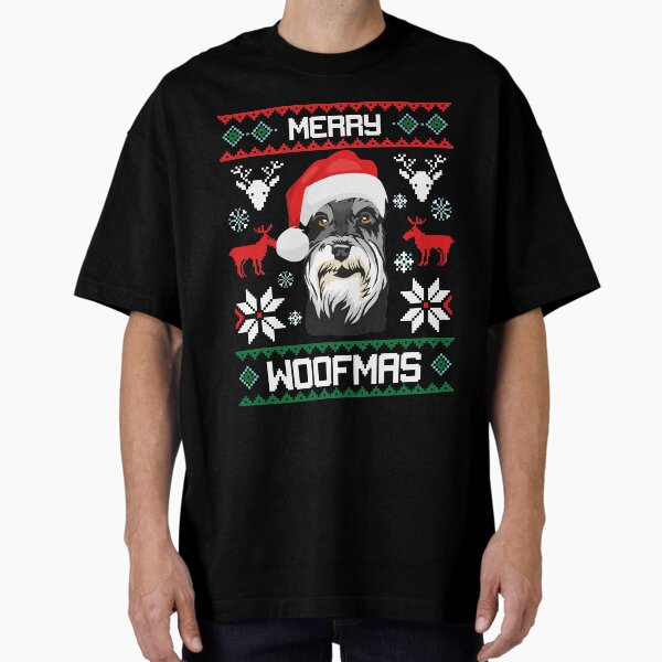 "Miniature Schnauzer Merry Woofmas Christmas Gift" Oversized T-Shirt for Sale by vintagetreasure