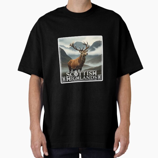 Spirit of the Highlands: A Scottish Stag in the Mist Oversized T-Shirt for Sale by ricardoaraujosr