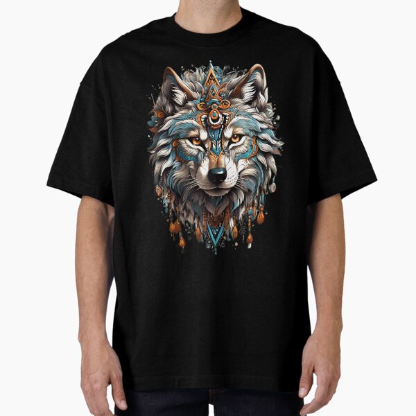 Tribal Wolf With Piercing Eyes Oversized T-Shirt for Sale by BajanTees