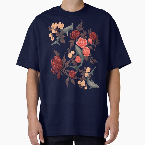 Botanical Shark (Red and Blue) Oversized T-Shirt for Sale by fioski