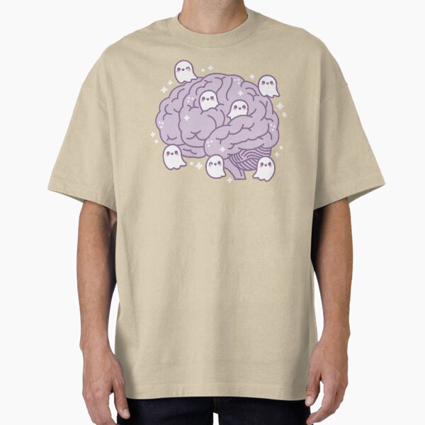 Haunted Brain With Cute Ghosts – Spooky Kawaii Design Oversized T-Shirt for Sale by musingtreeart