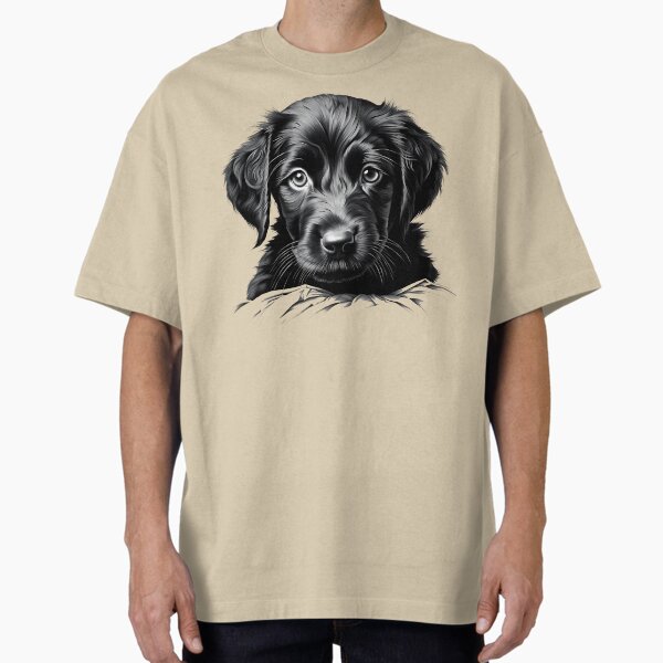 Black Labrador Retriever Puppy Staring Cutely Oversized T-Shirt for Sale by candlewithhare