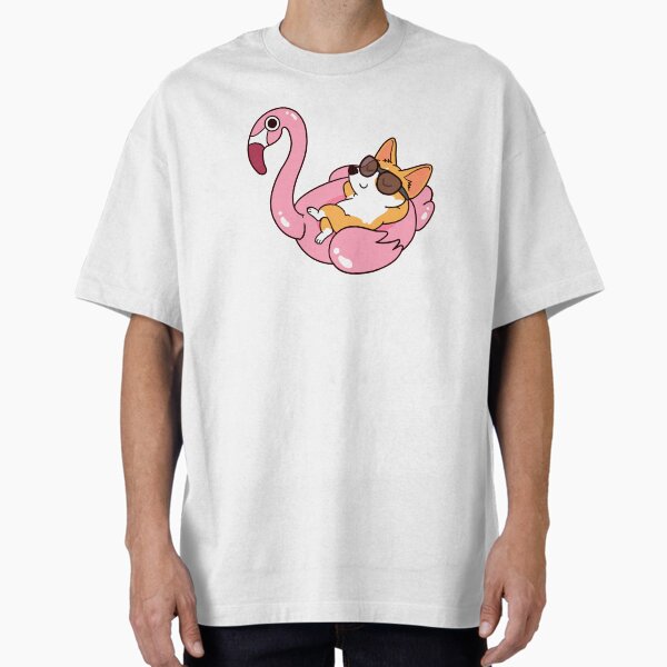 Corgi and Flamingo Pool Float Summer Oversized T-Shirt for Sale by thepawster
