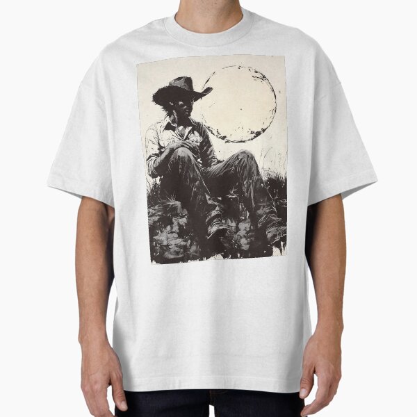 Cowboy Dreams Beneath the Moon Oversized T-Shirt by shadowart86