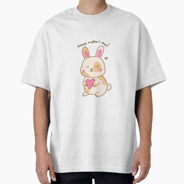 Kawaii Bunny Hugging Heart – Happy Mother’s Day Gift Design Oversized T-Shirt for Sale by MeliSketch