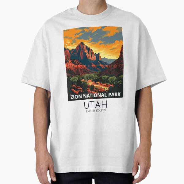 A Pop Art Travel Print of Zion National Park - Utah - US Oversized T-Shirt for Sale by StudioRedKoala