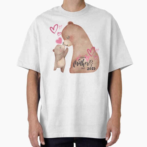 Cute Bear Mom and Baby – Happy Mother’s Day Watercolor Design Oversized T-Shirt for Sale by Beamiverse