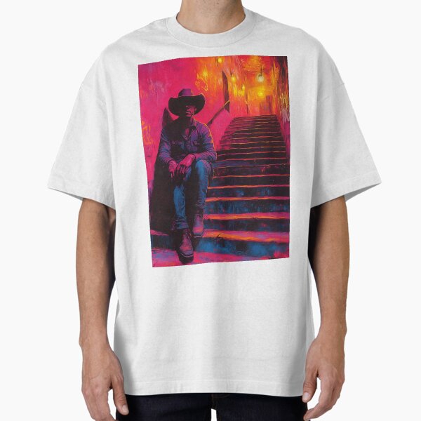 Cowboy in Neon Shadows Oversized T-Shirt by shadowart86