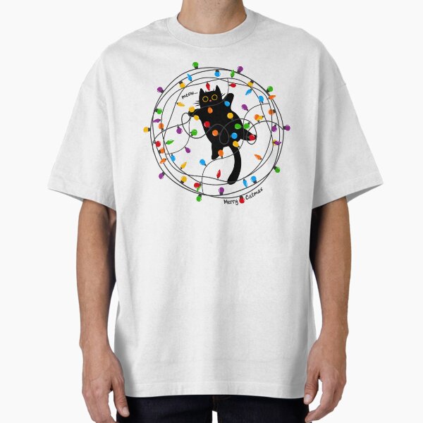 Black Cat Tangled in Christmas Lights Oversized T-Shirt for Sale by RR-Arts