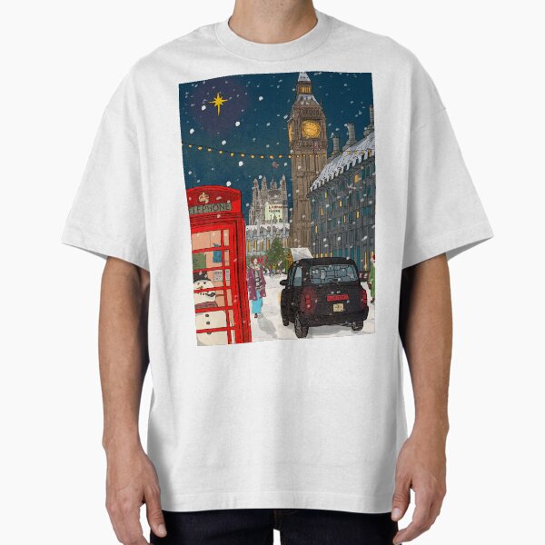 "London Christmas Night Cityscape Art" Oversized T-Shirt for Sale by Wall-Art-Sketch